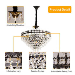 Vrygle 9-Lights Modern Crystal Chandelier Raindrop Luxurious Black Finish Farmhouse Pendant Ceiling, 60Cm - thumbnail 5
