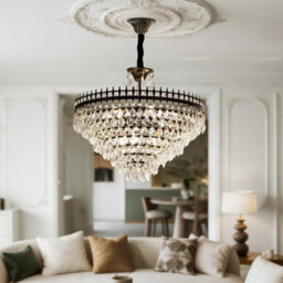 Vrygle 9-Lights Modern Crystal Chandelier Raindrop Luxurious Black Finish Farmhouse Pendant Ceiling, 60Cm - thumbnail 7