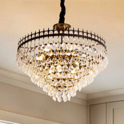 Vrygle 9-Lights Modern Crystal Chandelier Raindrop Luxurious Black Finish Farmhouse Pendant Ceiling, 60Cm