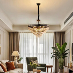 Vrygle 9-Lights Modern Crystal Chandelier Raindrop Luxurious Black Finish Farmhouse Pendant Ceiling, 60Cm - thumbnail 9