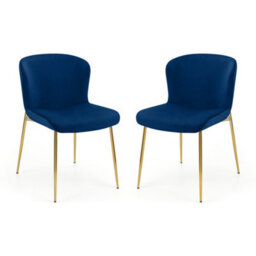 Julian Bowen Pair Of  Harper Blue Velvet Dining Chairs, Upholstered, Set Of 2, Gold Metal Legs, Height: 82 X Width: 49 X Depth: 60Cm - thumbnail 3