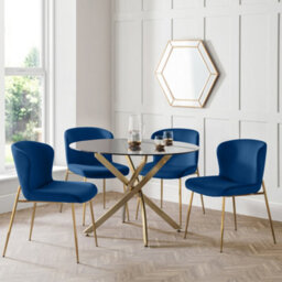 Julian Bowen Pair Of  Harper Blue Velvet Dining Chairs, Upholstered, Set Of 2, Gold Metal Legs, Height: 82 X Width: 49 X Depth: 60Cm - thumbnail 2