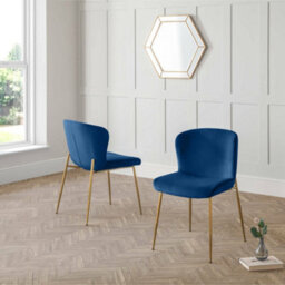 Julian Bowen Pair Of  Harper Blue Velvet Dining Chairs, Upholstered, Set Of 2, Gold Metal Legs, Height: 82 X Width: 49 X Depth: 60Cm - thumbnail 1