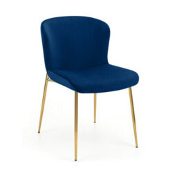 Julian Bowen Pair Of  Harper Blue Velvet Dining Chairs, Upholstered, Set Of 2, Gold Metal Legs, Height: 82 X Width: 49 X Depth: 60Cm - thumbnail 4