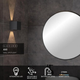 Lucide Axi Modern Square Up Down Wall Spotlight Bathroom - Led - 2X3,5W 2700K - Ip54 - Black - thumbnail 2