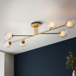 Luminosa Lighting Luminosa Rome Multi Arm Glass Semi Flush Ceiling Lamp, Satin Brass Plate, Glass - thumbnail 2