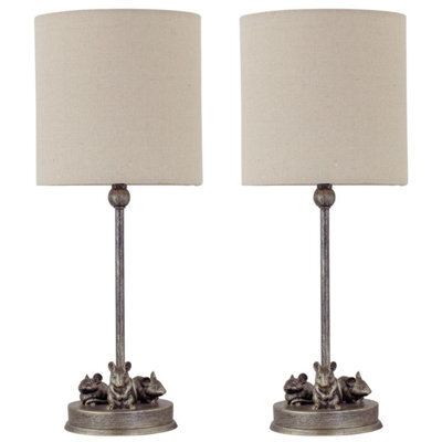 First Choice Lighting Set Of 2 Maurice - Antique Gold Mouse Table Lamps Oatmeal Linen Shade - image 1