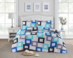Homes & Linen Duvet Cover Set Geometric Squares Reversible Douglas Luxury Printed Multicoloured Bedding Set