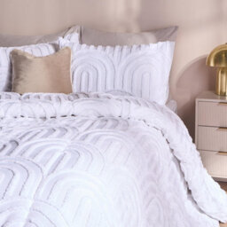 Ohs Tufted Arches Coverless 7.5 Tog Duvet Set Pillowcase Quilted Cover, White - King - thumbnail 2