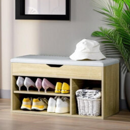 Pirlo Plush Industrial Shoe Storage Bench With Cushion Seat Oak - thumbnail 4