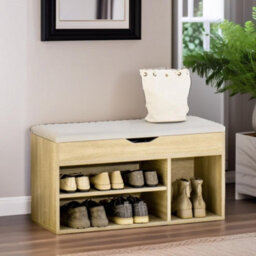 Pirlo Plush Industrial Shoe Storage Bench With Cushion Seat Oak
