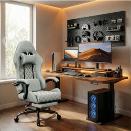 Precision Synergie Fabric Gaming Chair, Massage Computer Chair With Footrest, Lumbar Support & Height Adjustable For Home, Blue - thumbnail 8