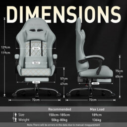 Precision Synergie Fabric Gaming Chair, Massage Computer Chair With Footrest, Lumbar Support & Height Adjustable For Home, Blue - thumbnail 3