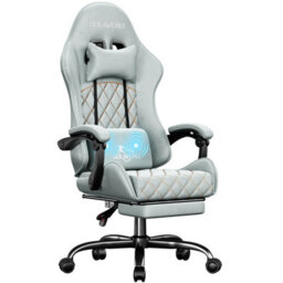 Precision Synergie Fabric Gaming Chair, Massage Computer Chair With Footrest, Lumbar Support & Height Adjustable For Home, Blue
