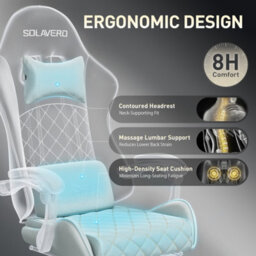 Precision Synergie Fabric Gaming Chair, Massage Computer Chair With Footrest, Lumbar Support & Height Adjustable For Home, Blue - thumbnail 6