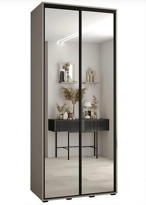 Arte Dakota Ii Sleek Cashmere & Black Mirrored Sliding Door Wardrobe 1000mm H2350mm D600mm With Two Hanging Rails And Six Shelves - image 1
