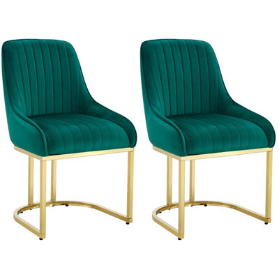 Hygrad Built to Survive Set Of 2 Velvet Dining Chairs Luxury Padded Dining Room Chairs Armless Gold Legs - Green - image 1