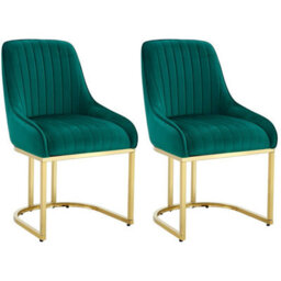 Hygrad Built to Survive Set Of 2 Velvet Dining Chairs Luxury Padded Dining Room Chairs Armless Gold Legs - Green