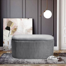 Darphe Modern Grey Velvet Storage Ottoman Bench With Lift-Up Lid And Pleated Design - thumbnail 1