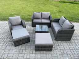 Fimous 7 Seater High Back Rattan Garden Furniture Set With Square Coffee Table 2 Big Footstool Love Sofa Patio Lounge Sofa Set - thumbnail 2