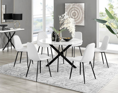 Furniturebox Uk Novara White Gloss Black Leg 120Cm Round Dining Table & 6 White Corona Black Leg Chairs - image 1
