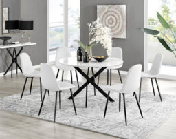 Furniturebox Uk Novara White Gloss Black Leg 120Cm Round Dining Table & 6 White Corona Black Leg Chairs - thumbnail 1