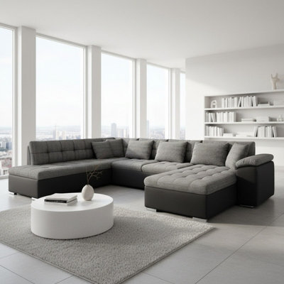 Niko Bis U Shaped Fold Out Corner Sofa Bed For Living Room With Storage Melange Grey And Black Right - image 1