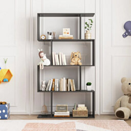 Wood Bookcase Bookshelf S Shape 4 Tier Shelves Free Shelving Storage Home Unit - thumbnail 3