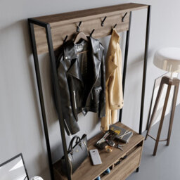 Decorotika Devin Hall Tree Coat Stand Coat Rack With 7 Metal Hooks Black & Black Marble Effect - thumbnail 3