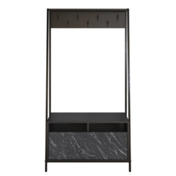 Decorotika Devin Hall Tree Coat Stand Coat Rack With 7 Metal Hooks Black & Black Marble Effect - thumbnail 4