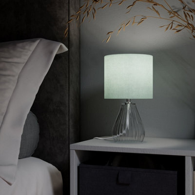 Cylinder Gloss Green & Clear Glass Fabric Led Table Lamp - image 1