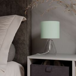 Cylinder Gloss Green & Clear Glass Fabric Led Table Lamp - thumbnail 7