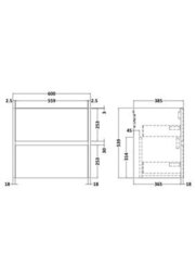 Hudson Reed Components Wall Hung 2 Drawer Unit, 600mm-Coastal Grey - thumbnail 2