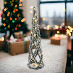 Urbn-Living Urbnliving 40Cm Led Light Up Christmas Tree Cone Pyramids Glitter Fairy  Ornament Green And White Snow Colour - thumbnail 1