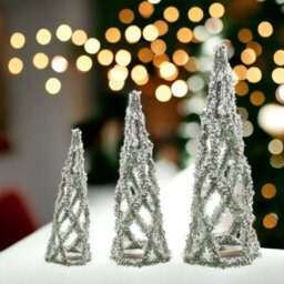 Urbn-Living Urbnliving 40Cm Led Light Up Christmas Tree Cone Pyramids Glitter Fairy  Ornament Green And White Snow Colour - thumbnail 2