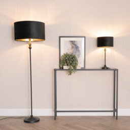 Valuelights Maggie Black Candlestick Table Lamp With Black Velvet And Gold Inner Lamp Shade And Led Bulb - thumbnail 3