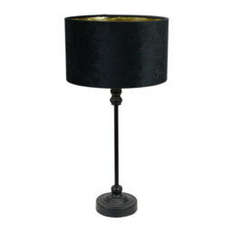 Valuelights Maggie Black Candlestick Table Lamp With Black Velvet And Gold Inner Lamp Shade And Led Bulb - thumbnail 2