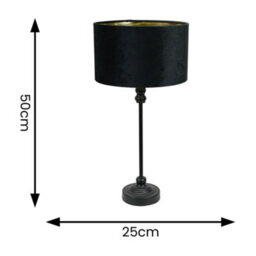 Valuelights Maggie Black Candlestick Table Lamp With Black Velvet And Gold Inner Lamp Shade And Led Bulb - thumbnail 5