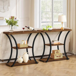 Narrow 3 Tier Console Table With Curved Metal Frames - Stylish Space Saver - thumbnail 4