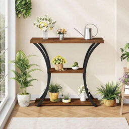 Narrow 3 Tier Console Table With Curved Metal Frames - Stylish Space Saver - thumbnail 5