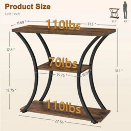 Narrow 3 Tier Console Table With Curved Metal Frames - Stylish Space Saver - thumbnail 2