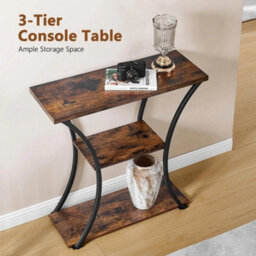 Narrow 3 Tier Console Table With Curved Metal Frames - Stylish Space Saver - thumbnail 3