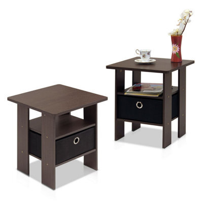 Walplus Furinno Andrey End Table Nightstand With Bin Drawer, Dark Brown/black, Set Of 2 - image 1