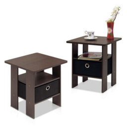 Walplus Furinno Andrey End Table Nightstand With Bin Drawer, Dark Brown/black, Set Of 2 - thumbnail 1