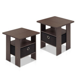 Walplus Furinno Andrey End Table Nightstand With Bin Drawer, Dark Brown/black, Set Of 2 - thumbnail 2
