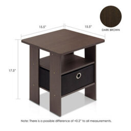 Walplus Furinno Andrey End Table Nightstand With Bin Drawer, Dark Brown/black, Set Of 2 - thumbnail 3