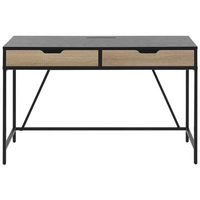 Beliani Desk Black Wood-Effect Top With Light Wood Drawers, Metal Base, 120 X 60 Cm Minimalist Industrial Design - image 1