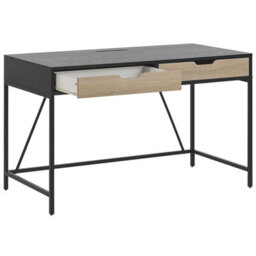 Beliani Desk Black Wood-Effect Top With Light Wood Drawers, Metal Base, 120 X 60 Cm Minimalist Industrial Design - thumbnail 5