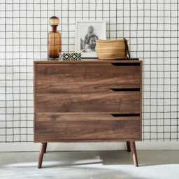 Sweeek - 3-Drawer Chest With Walnut Wood Effect Walnut Wood-Effect 80X40X80 Cm - Nepal