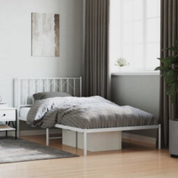 Berkfield Metal Bed Frame Without Mattress With Headboard White 107X203Cm - thumbnail 1